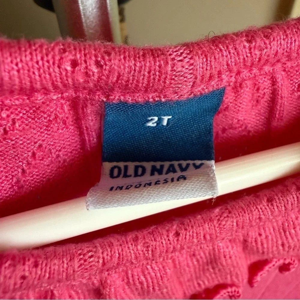Old Navy Toddler Girls 2T‎ Pink Ruffle Neck Long Sleeve Knit Sweater Shirt NWOT